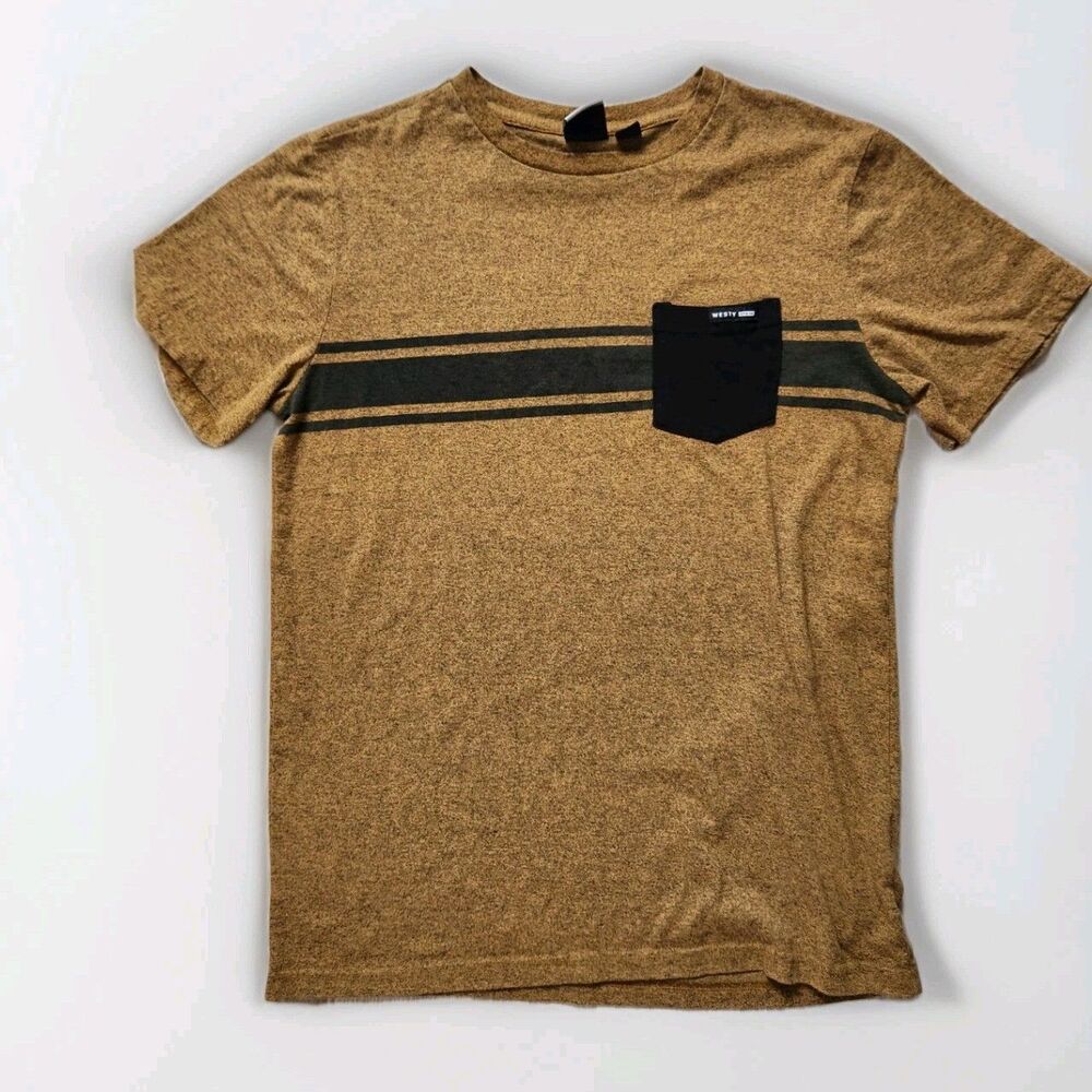 Westy Men's T-Shirt Brown Short Sleeve Crew Neck Contrast Black Pocket Sz M EUC